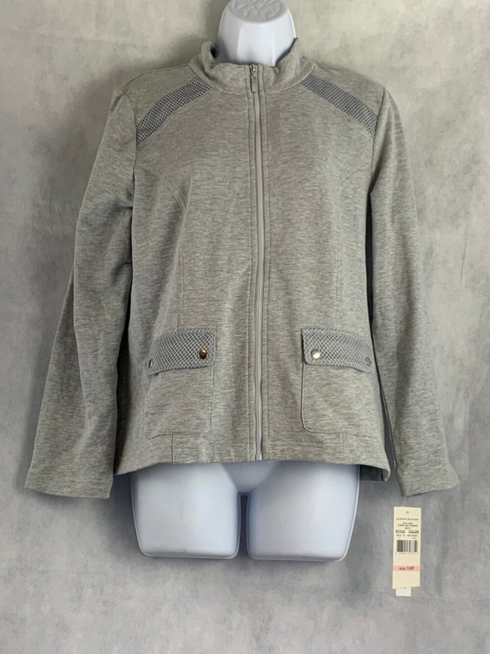 Alfred Dunner Women's Cape Hatteras French Terry Jacket, Gray, 10P / 10 Petite